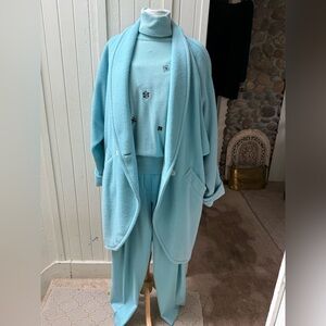 Vintage Escada winter Ice blue 3 piece coat, sweater and trouser set